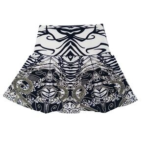 Eva Varro Women's Skirt Medium Black White Abstract Print Flare Midi